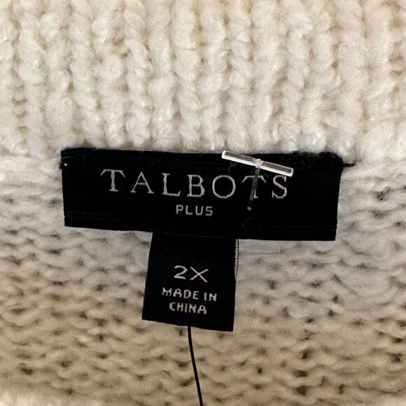 Talbots Plus Size 2X Fair Isle Knit Sweater Ivory Purple Yellow Geometric Nordic - Picture 5 of 11